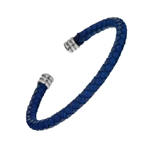 Leather and Nylon Woven Adjustable Bracelet with Metal Accents