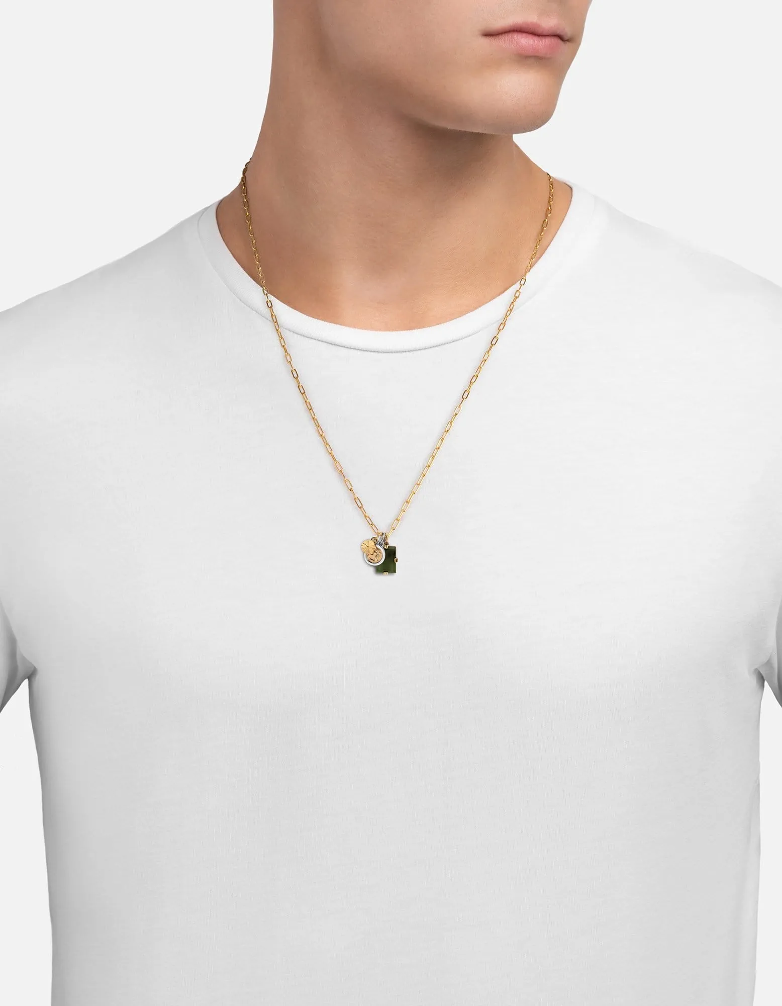 Lennox Trilogy Cable Chain Necklace, Sterling Silver/Gold Vermeil/Jasper Green