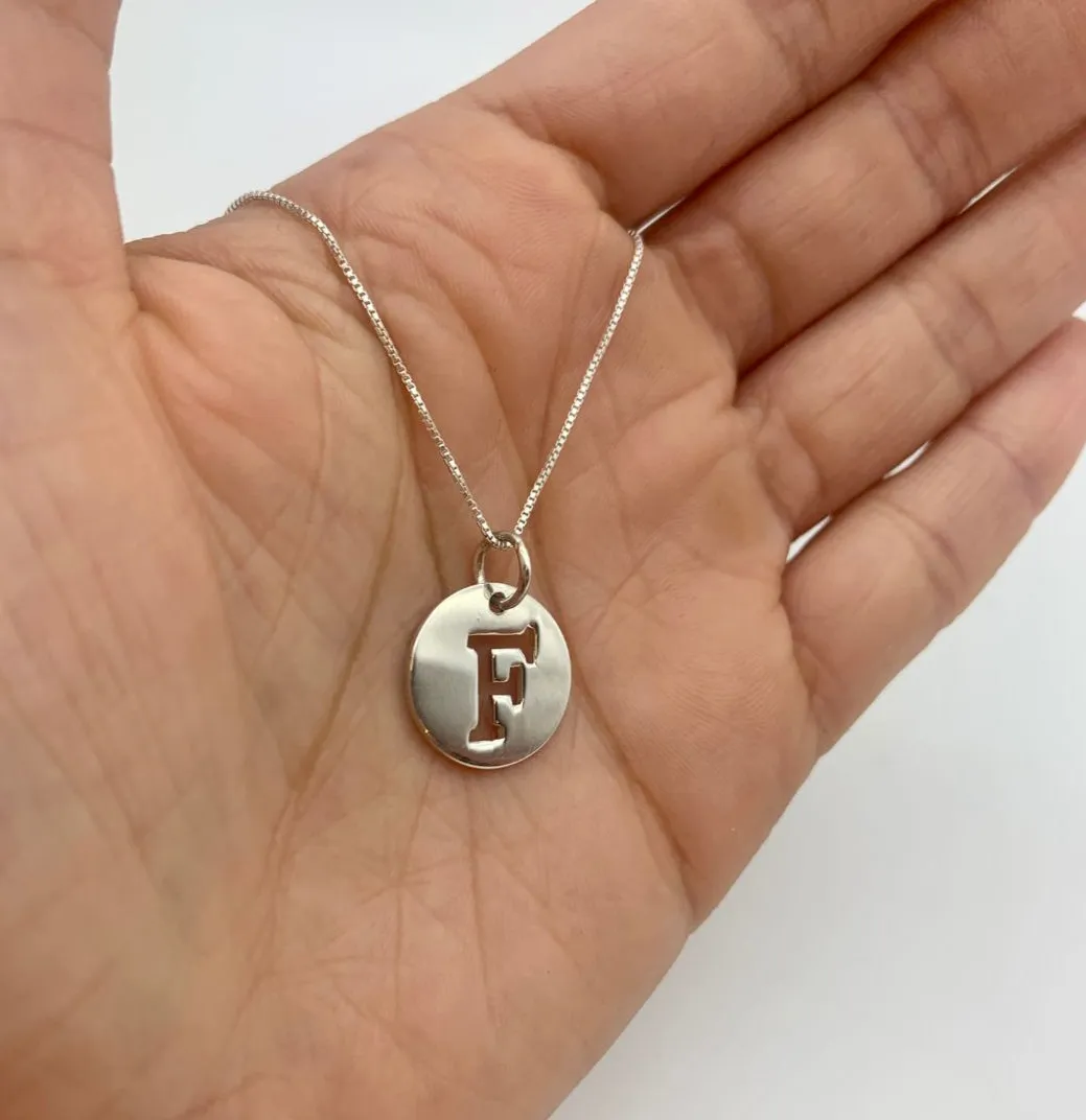 Letter F Pendant - Disc Letter Necklace - Alphabet Letter Pendant