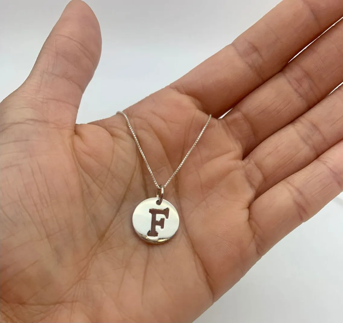 Letter F Pendant - Disc Letter Necklace - Alphabet Letter Pendant