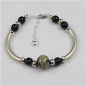 Men in Black Handmade Bead & Silver Bangle Bracelet