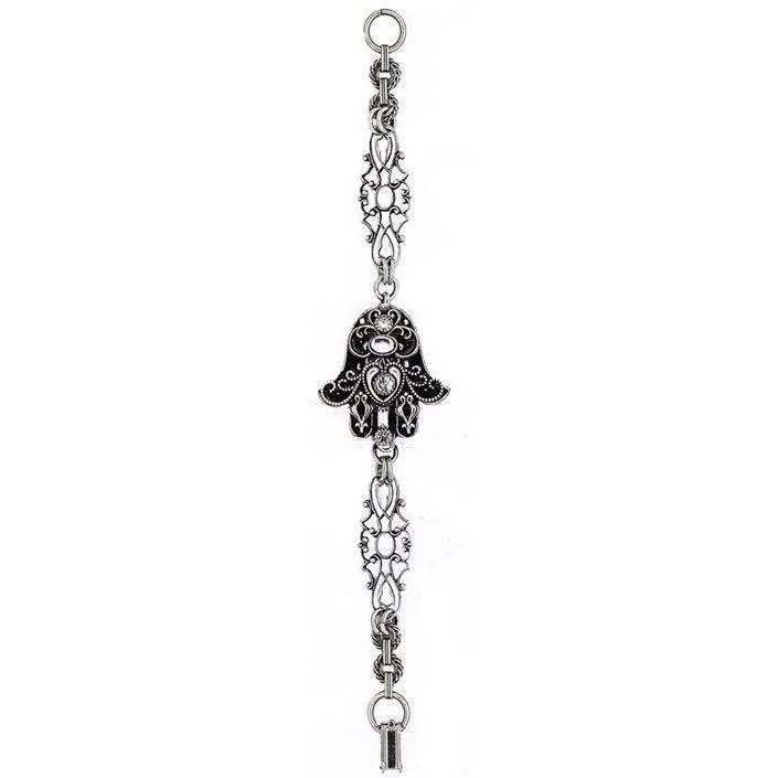 Michal Golan Black Enamel And Swarovski Crystal Hamsa Bracelet