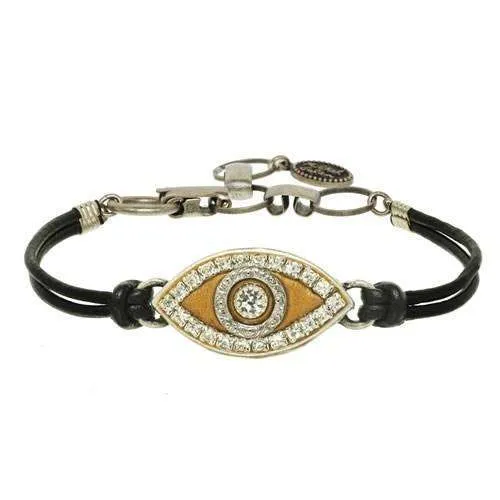 Michal Golan Gold and Silver Evil Eye Bracelet on Leather