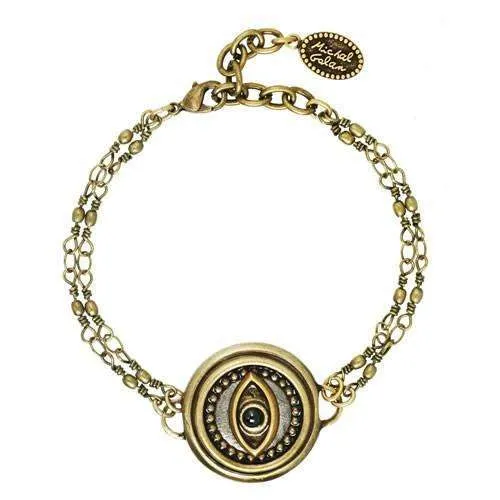 Michal Golan Round Silver Evil Eye Bracelet on Double Chain