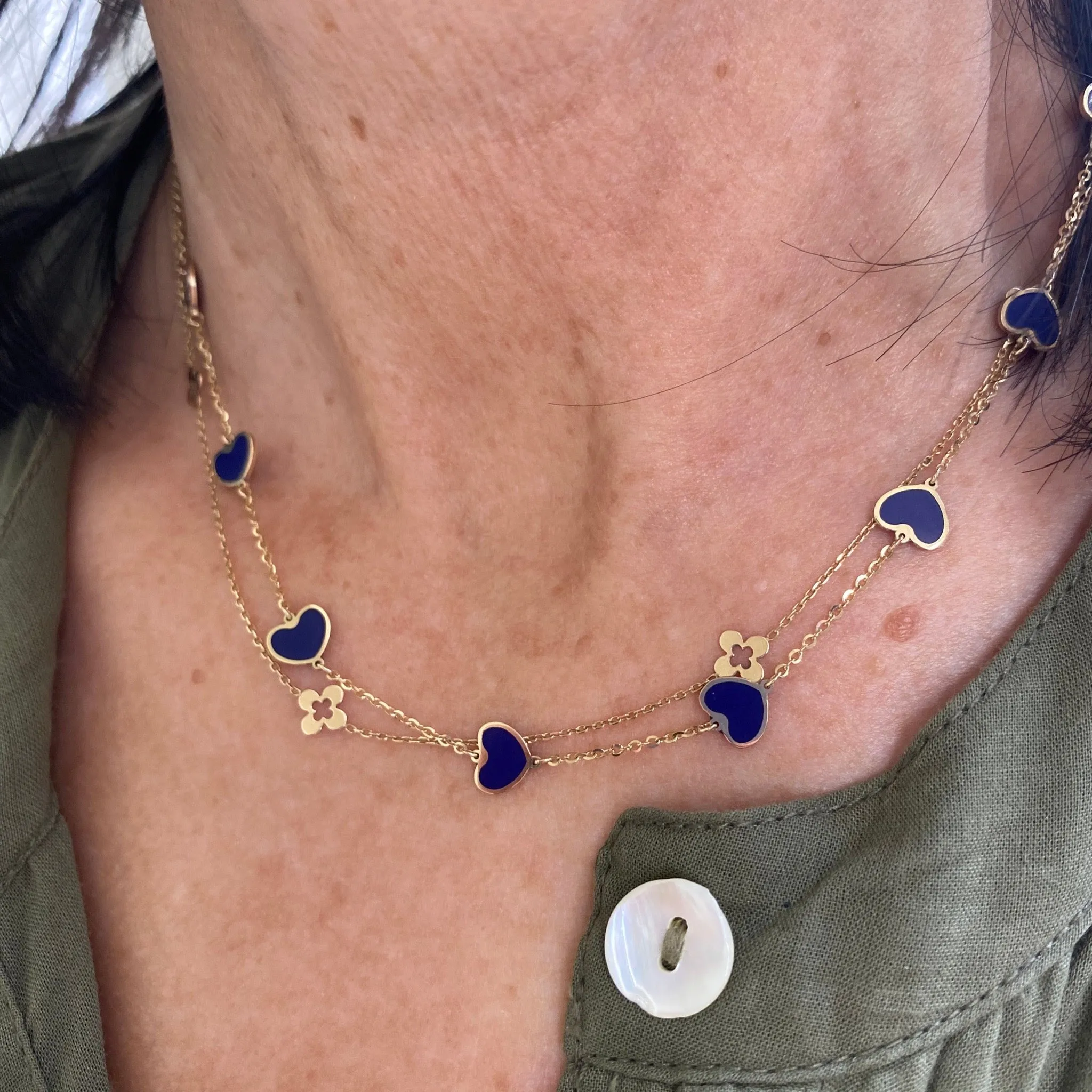 Mini Heart Station Necklace/ Lapis