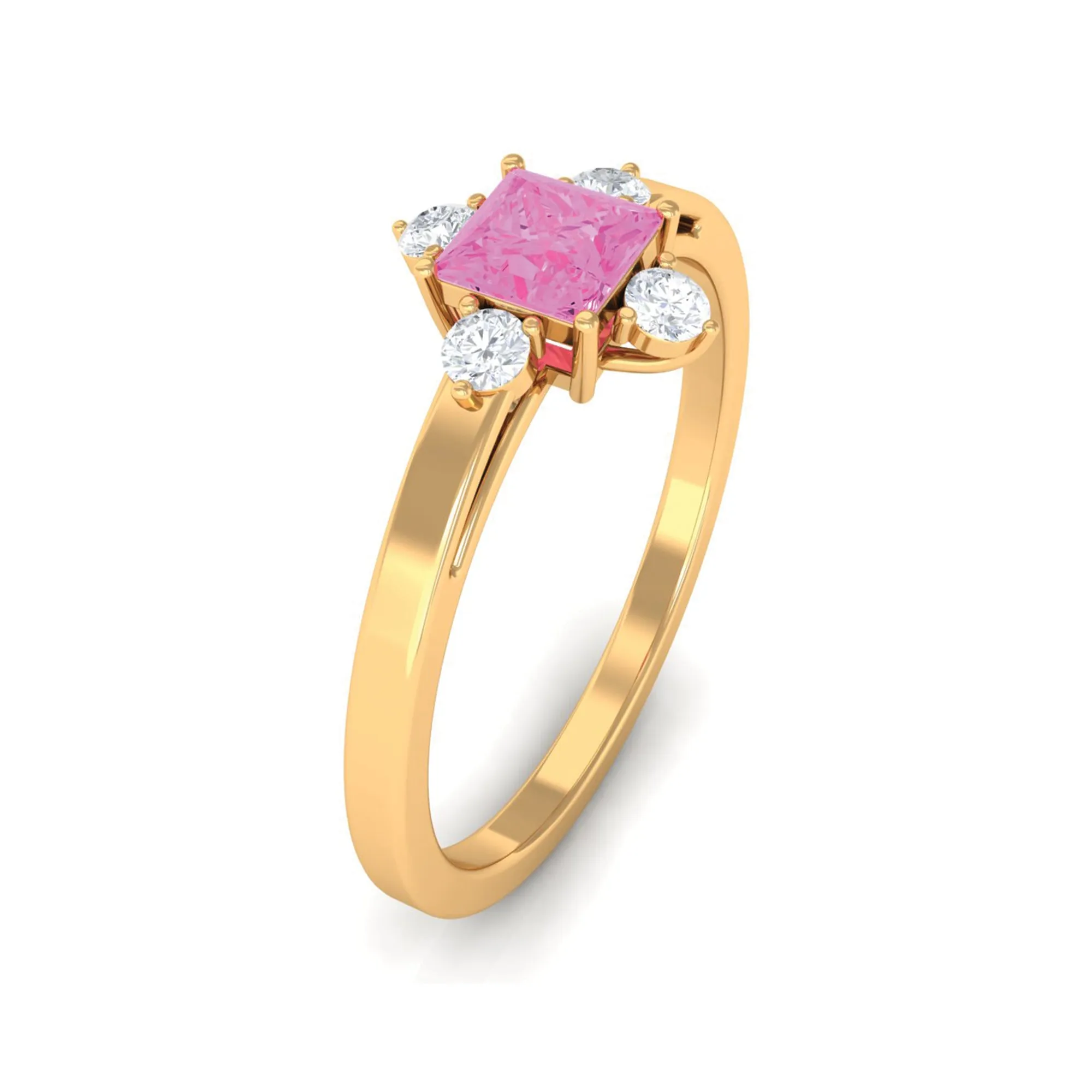 Minimal Princess Cut Pink Sapphire and Diamond Promise Ring