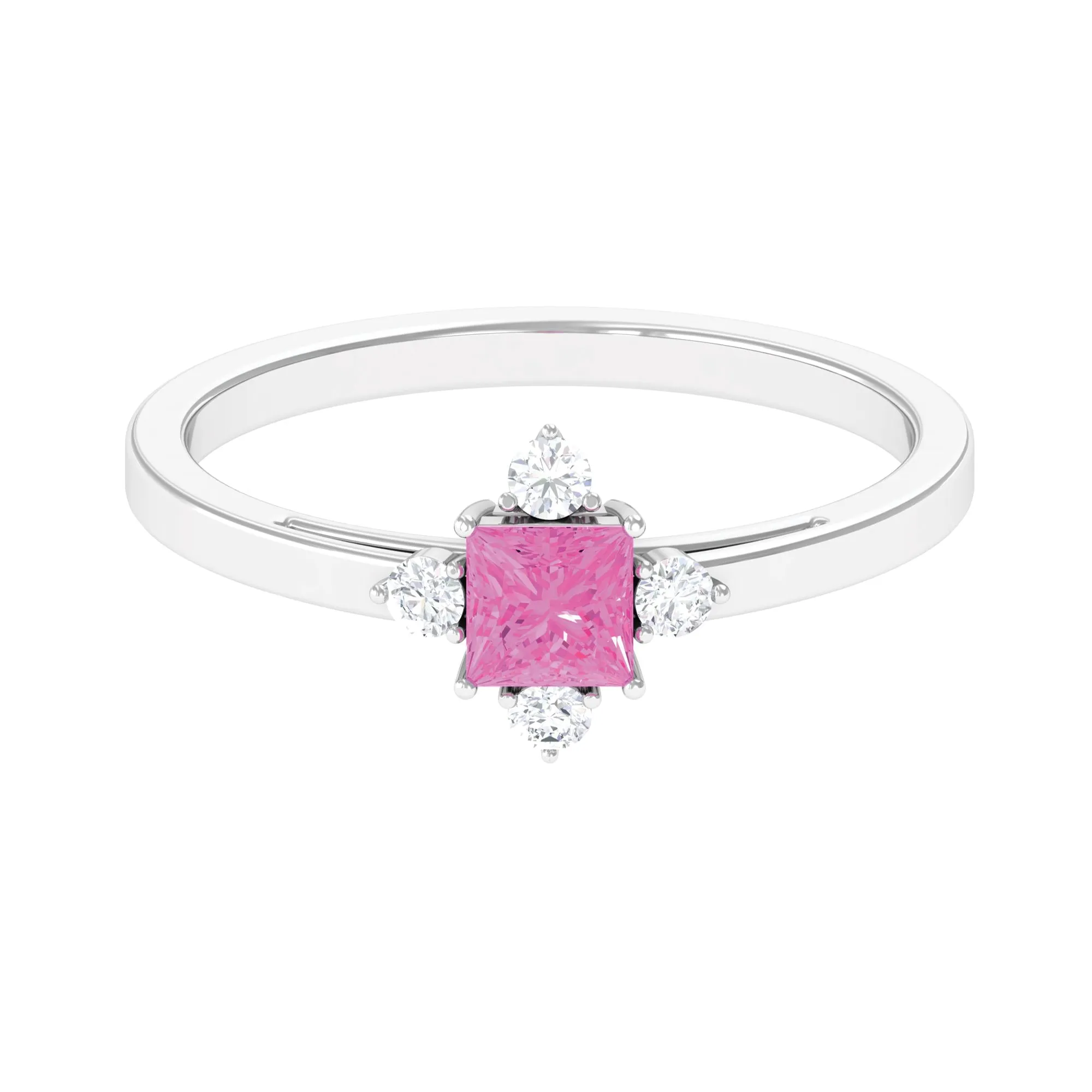 Minimal Princess Cut Pink Sapphire and Diamond Promise Ring