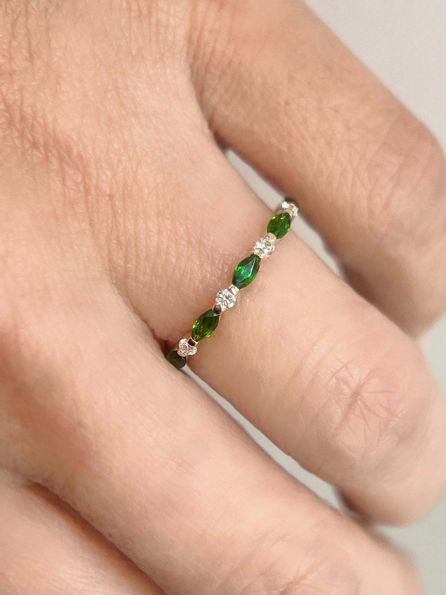 Mira Green Sapphire Marquise and Round Diamond Yellow Gold Band