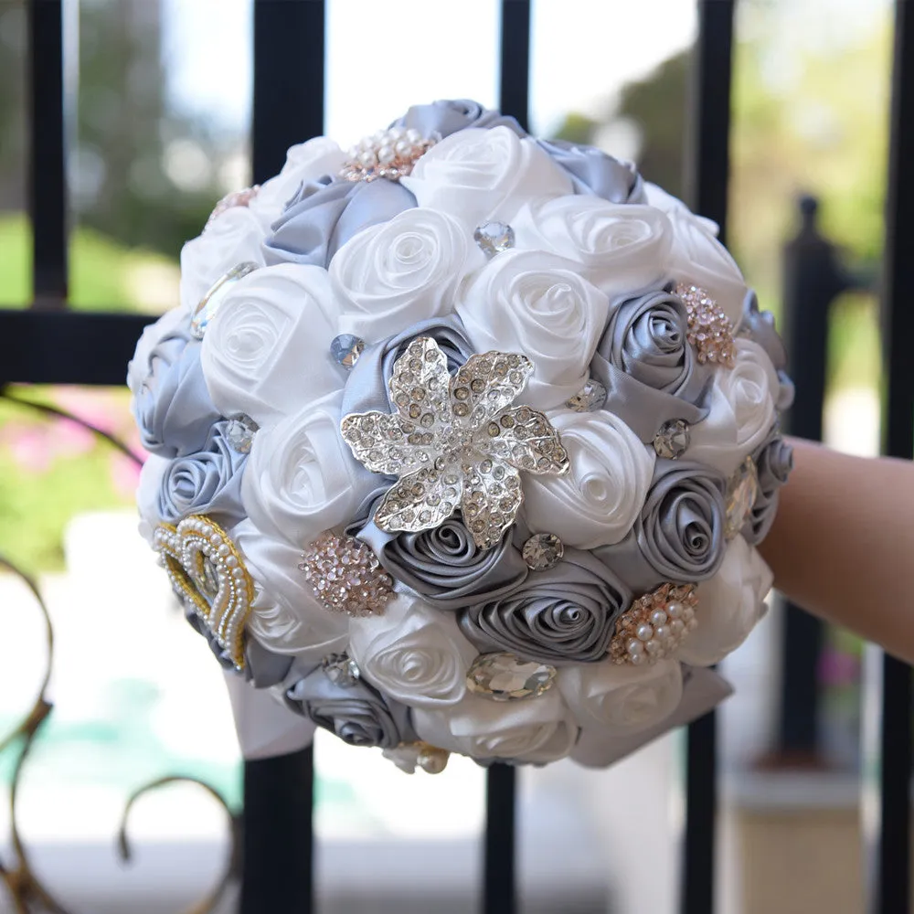 MONICA~ EMR Deluxe Satin Rose Brooch Bouquet or DIY KIT