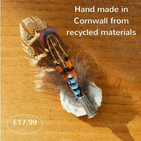 Natural Feather Brooch Set on Antler