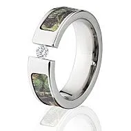 New Break Up Mossy Oak Camo Rings, White Sapphire Camo Wedding Rings