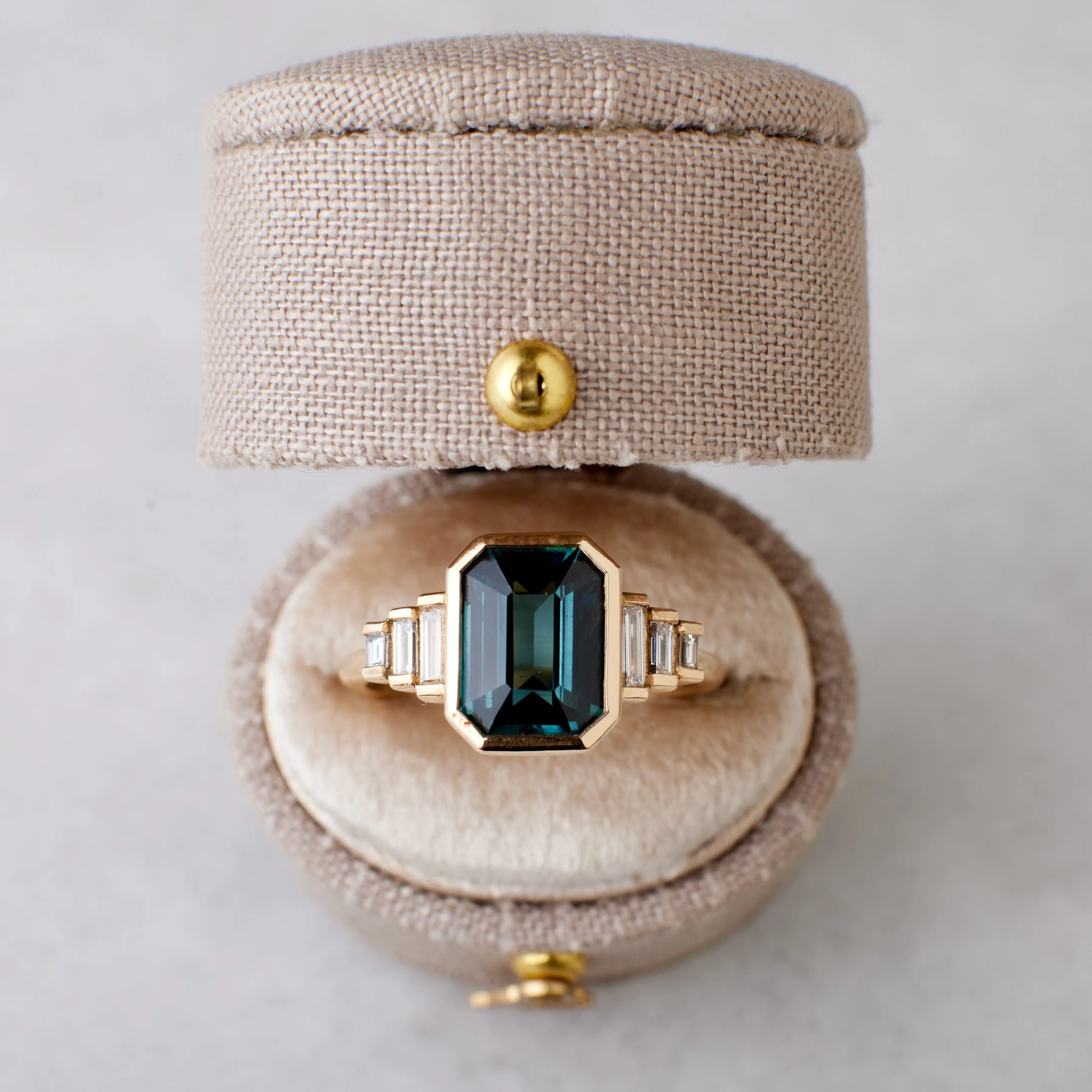 Nina Ring - 3.05 Carat Emerald Cut Teal Sapphire