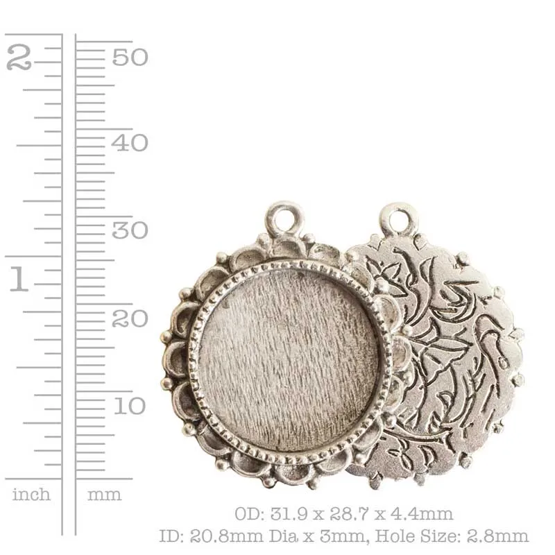 Nunn Design-Bezel-32mm Ornate Large Pendant Circle-Single Loop-Antique Silver-Quantity 1