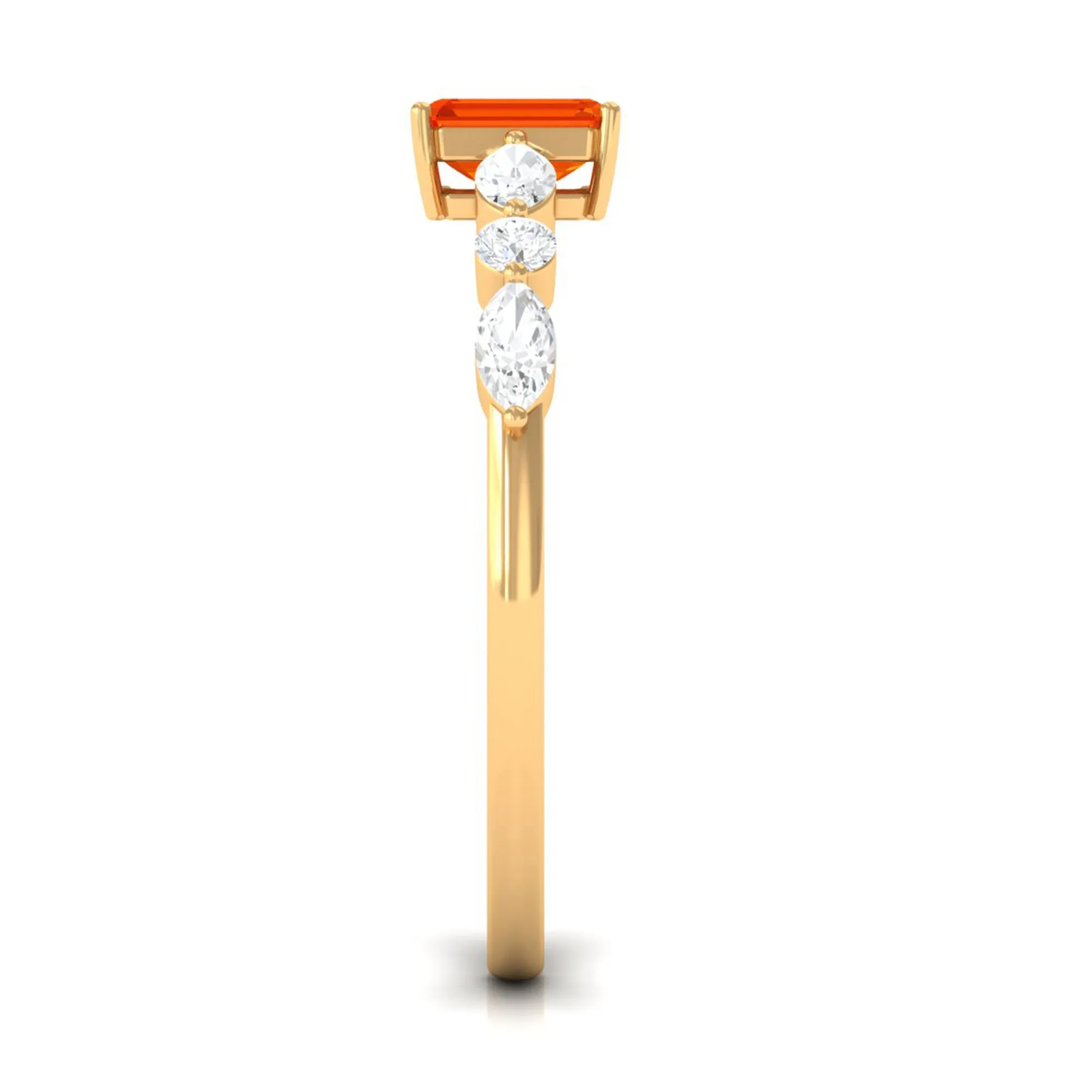 Octagon Cut Orange Sapphire Promise Ring with Diamond Side Stones