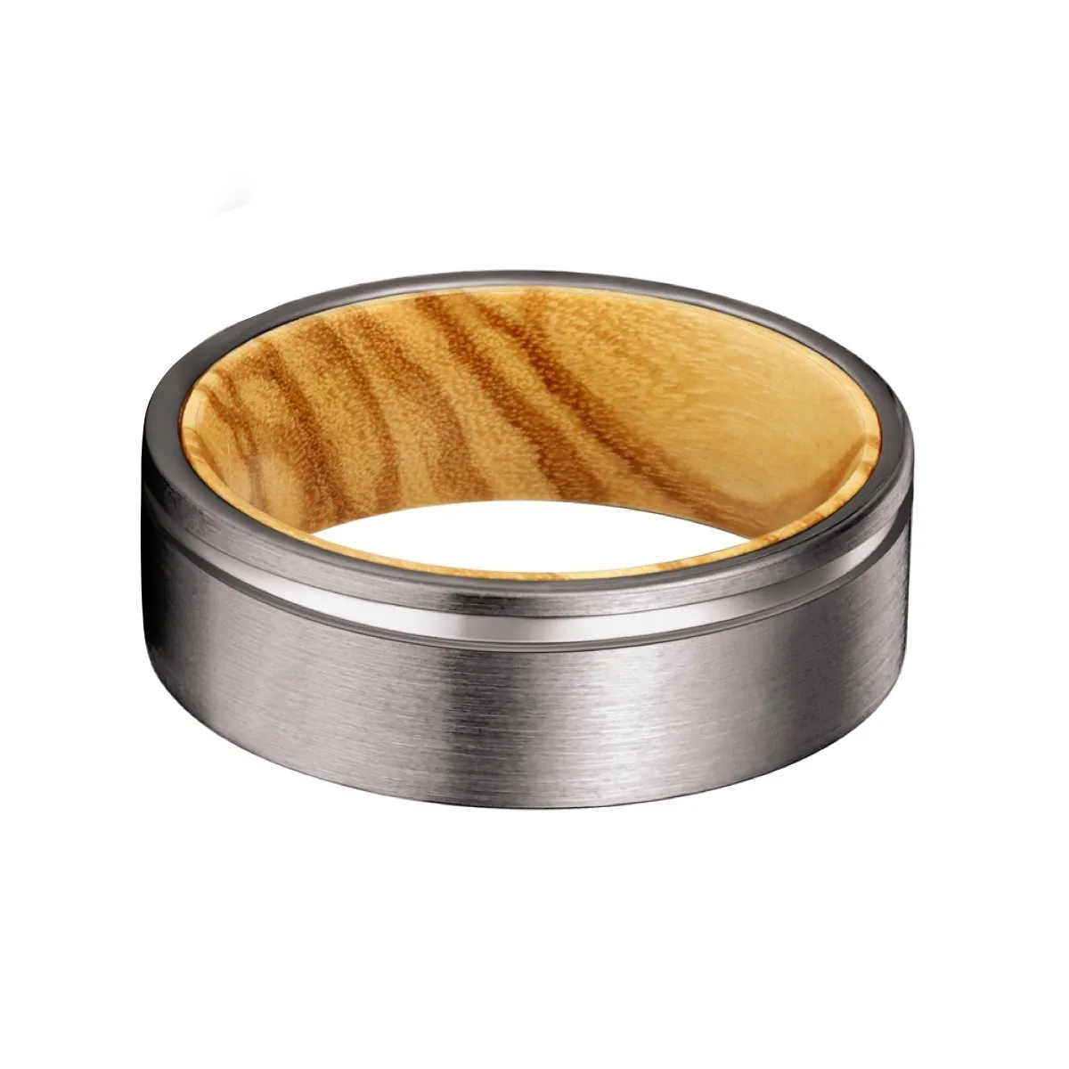 OGEE | Olive Ring, Gunmetal Tungsten Offset Groove