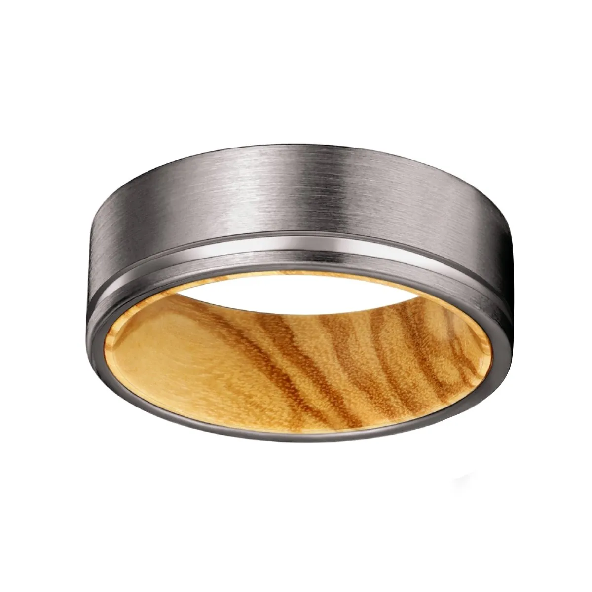 OGEE | Olive Ring, Gunmetal Tungsten Offset Groove