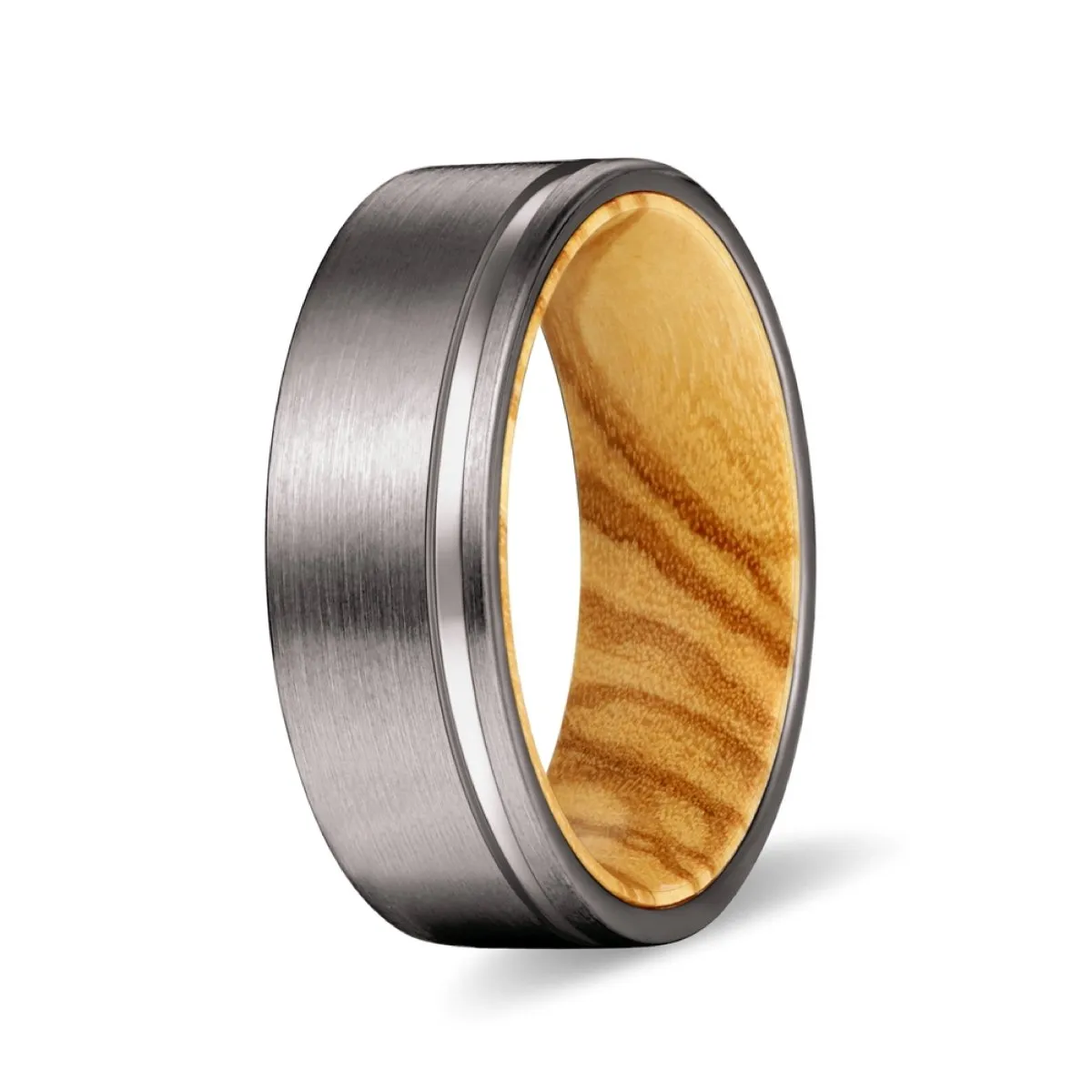 OGEE | Olive Ring, Gunmetal Tungsten Offset Groove