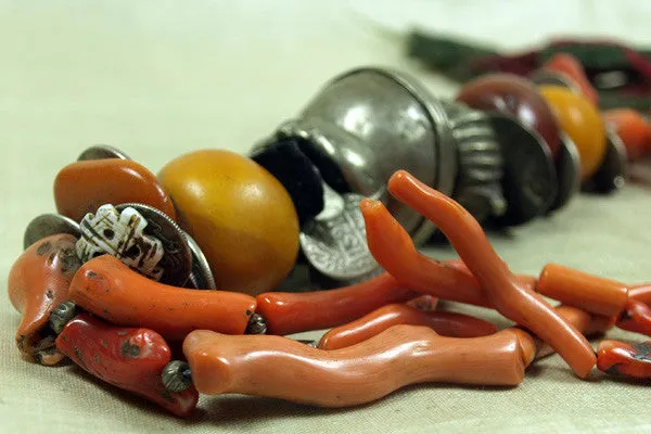 Old Berber Branch Coral and Moroccan Silver Necklace