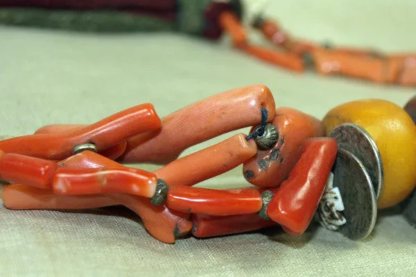 Old Berber Branch Coral and Moroccan Silver Necklace