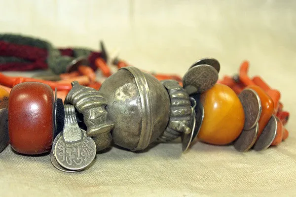 Old Berber Branch Coral and Moroccan Silver Necklace