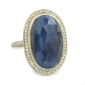 One of a Kind Night Blue Oval Sapphire Ring