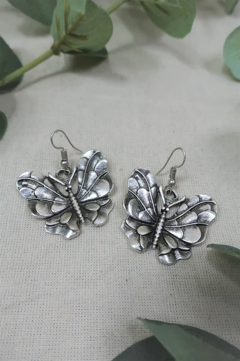 Ornate Butterfly - Silver Plated Zinc Turkish Earrings