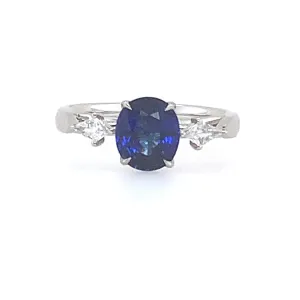 Oval Blue Sapphire Diamond Platinum Ring