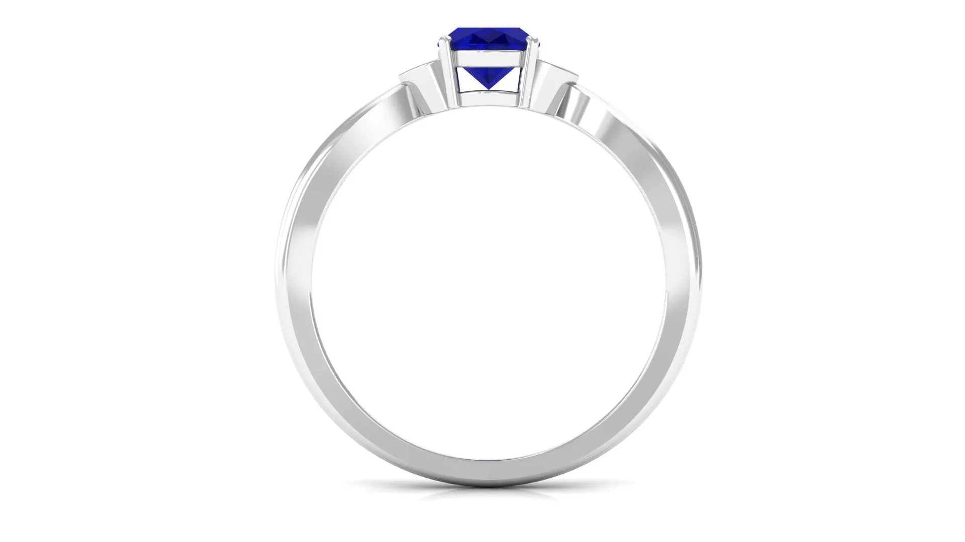 Oval Shape Real Blue Sapphire Solitaire Ring with Diamond