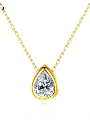 Pear Shape Dainty Necklace Bezel Diamond Cubic Zirconia .925 Sterling Silver Necklace