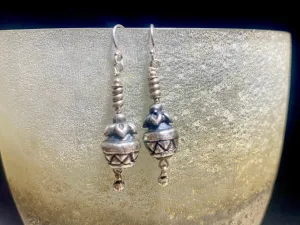 Pineapple Silver Drop Tribal Earrings