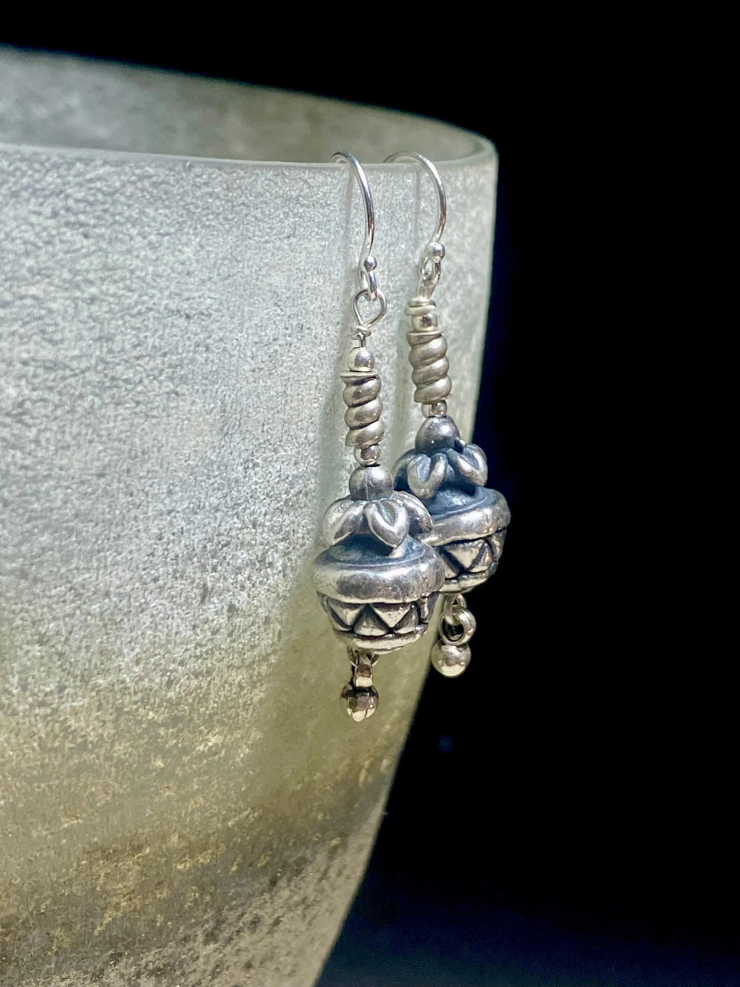 Pineapple Silver Drop Tribal Earrings