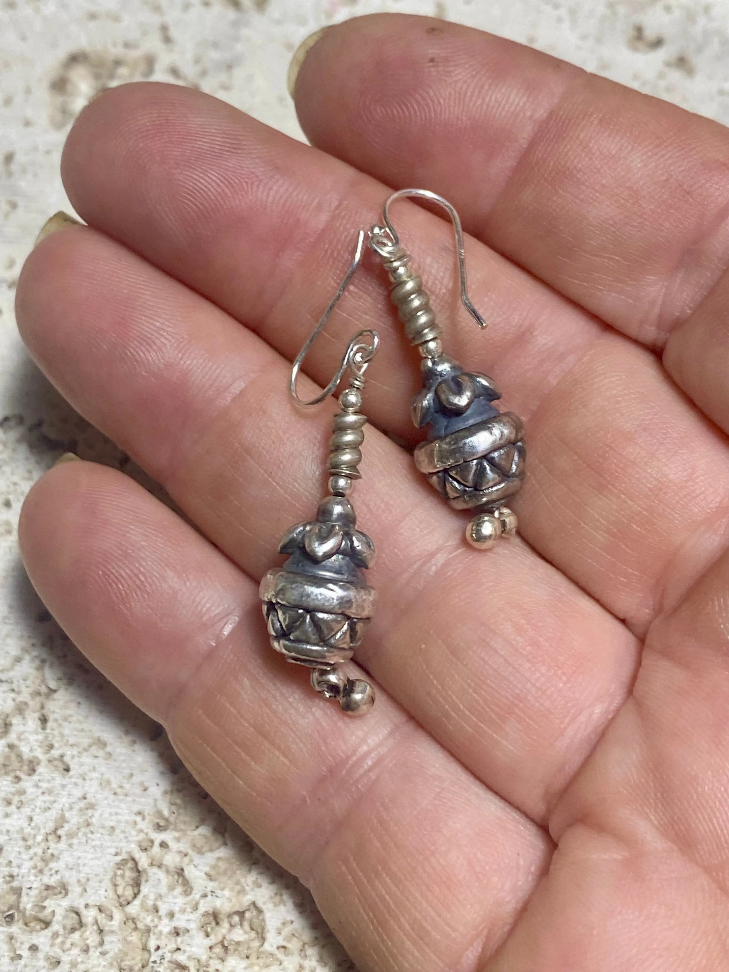 Pineapple Silver Drop Tribal Earrings