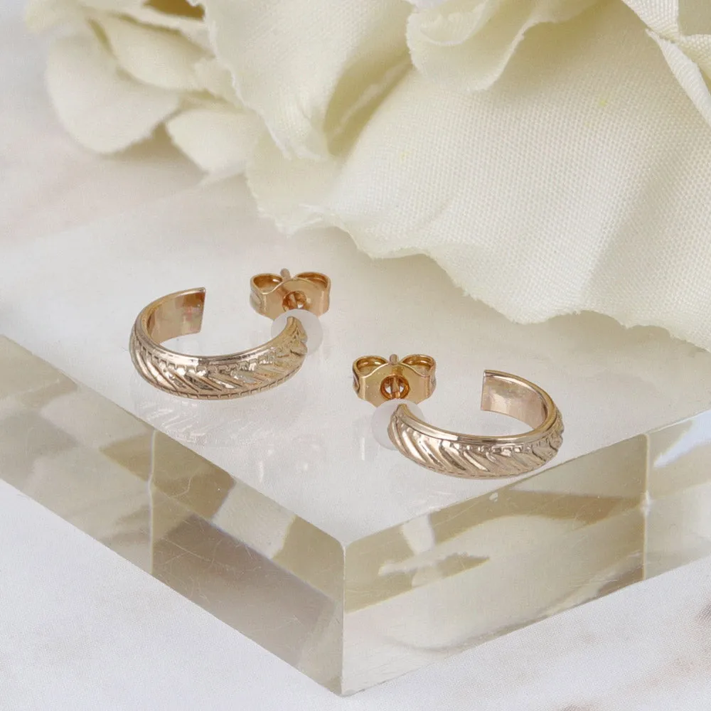 Pink Gold Tone Textured Hoop Earrings