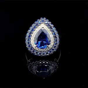 PREORDER | Pear Blue Sapphire Gemstones Diamond Ring 14kt