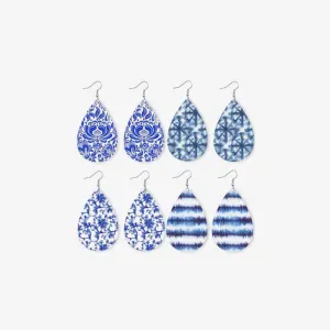 Printed PU Teardrop Earrings