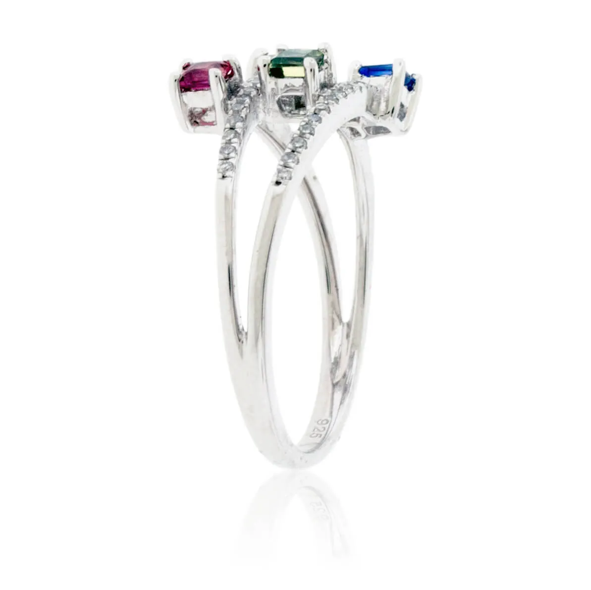 Prong Set Style Rainbow Sapphire & Diamond Ring