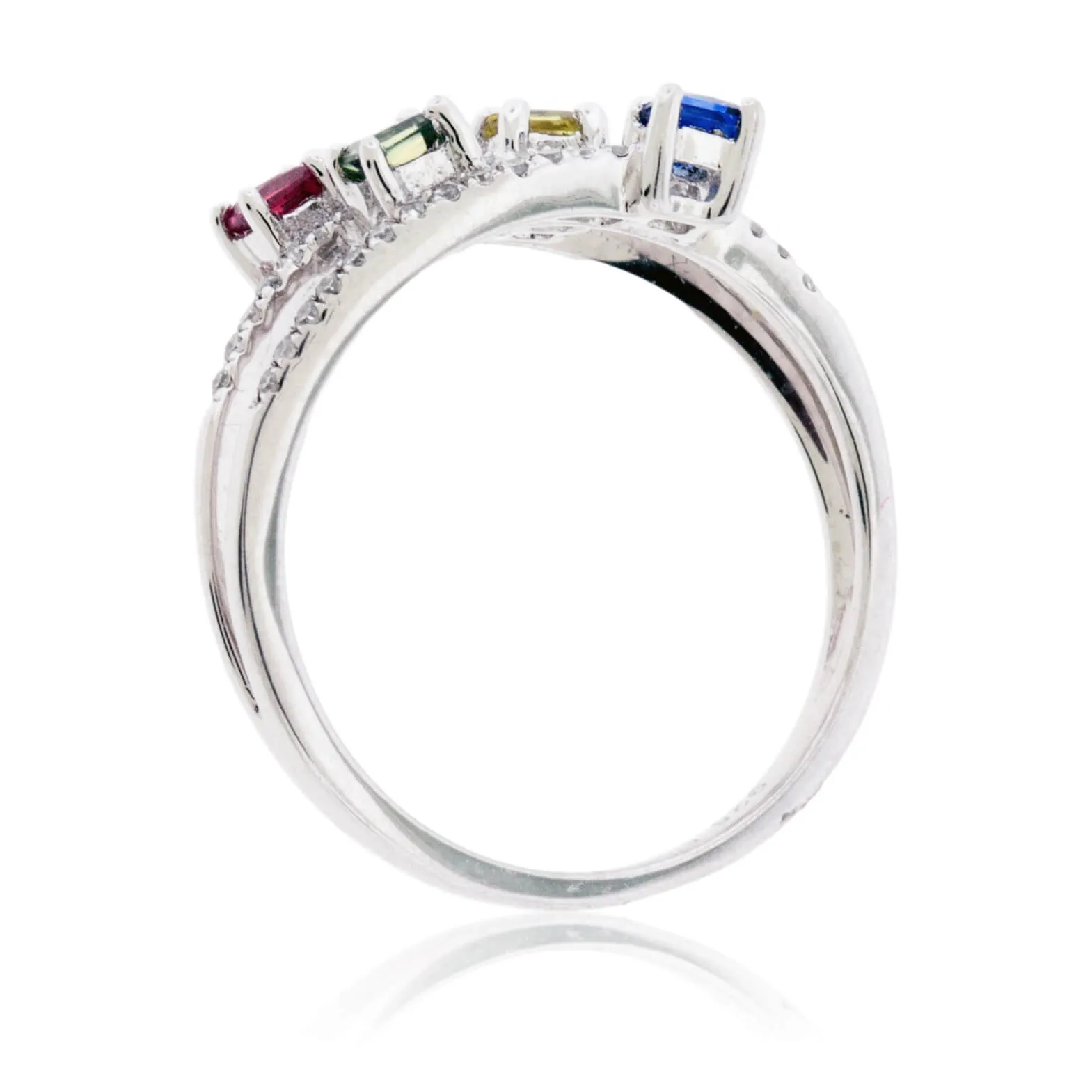 Prong Set Style Rainbow Sapphire & Diamond Ring