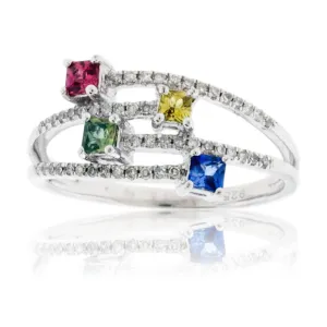 Prong Set Style Rainbow Sapphire & Diamond Ring