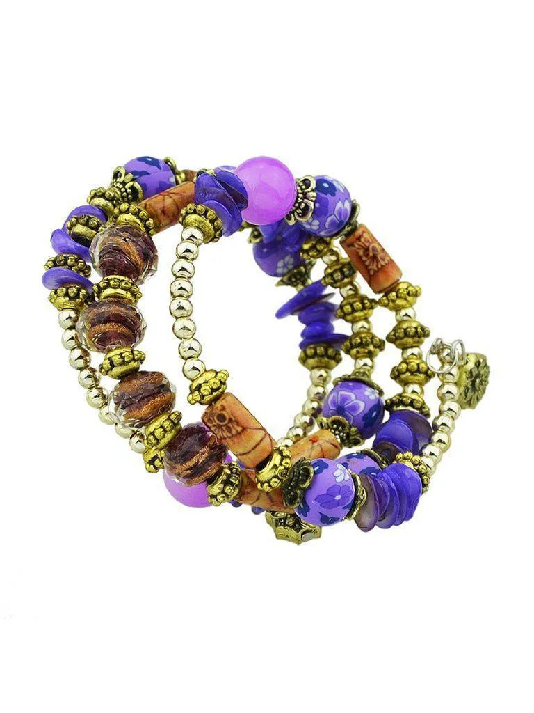 Purple Handmade Beaded Winding Bracelet