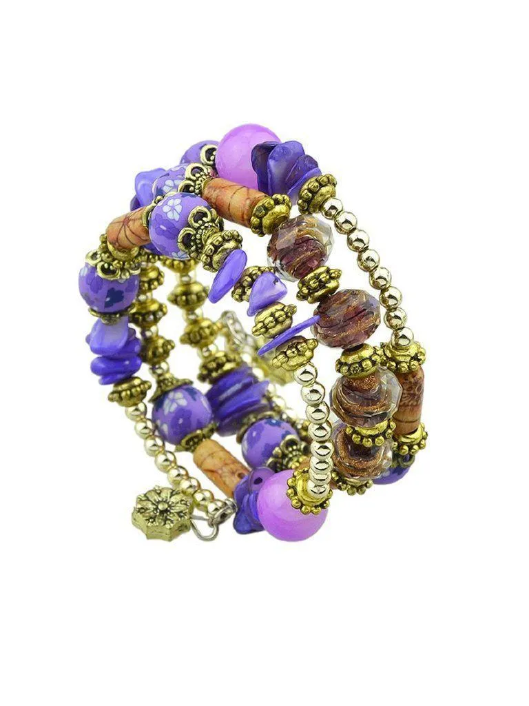 Purple Handmade Beaded Winding Bracelet