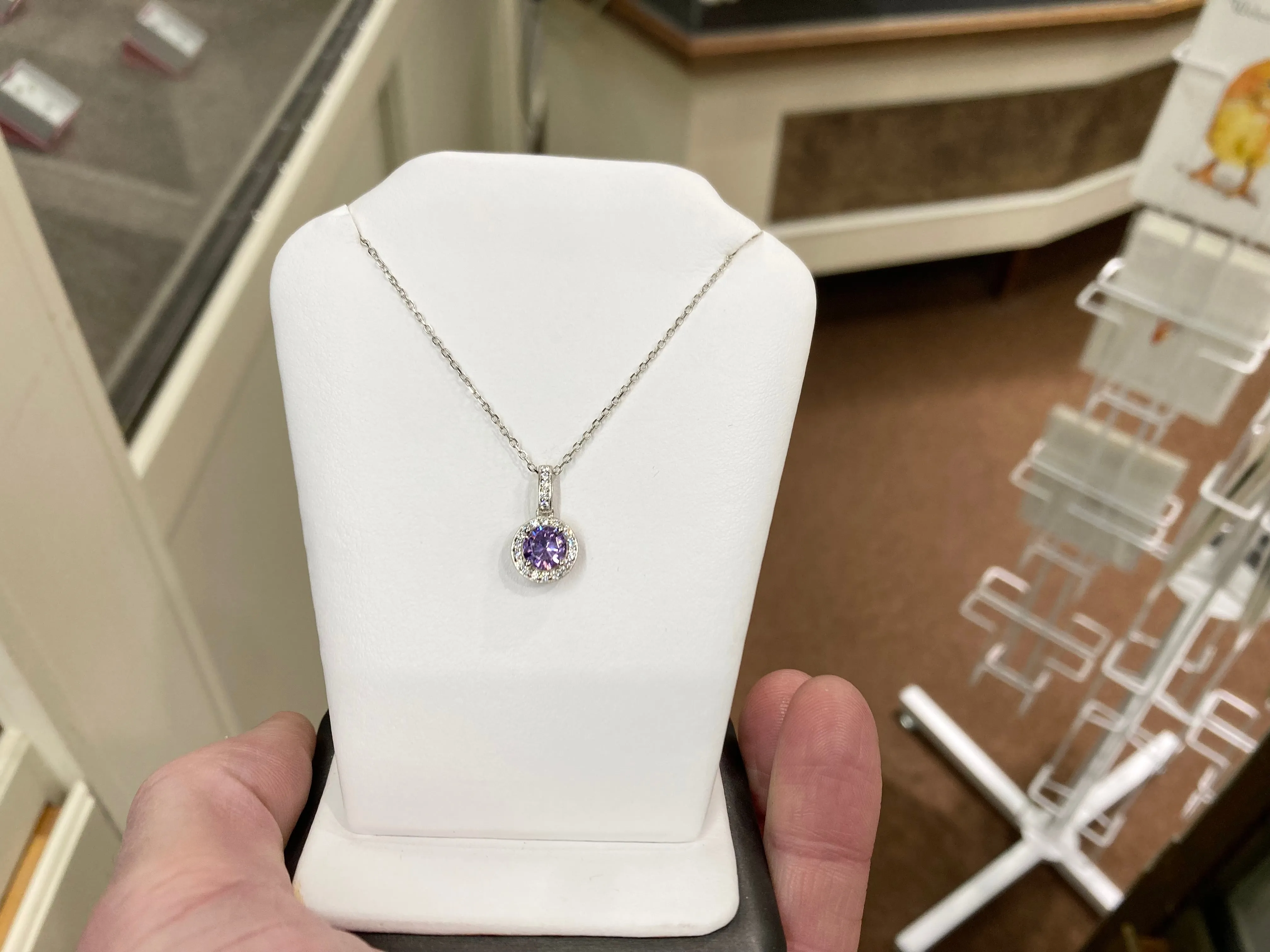 Purple Swarovski Zirconia Silver Halo Pendant With Chain