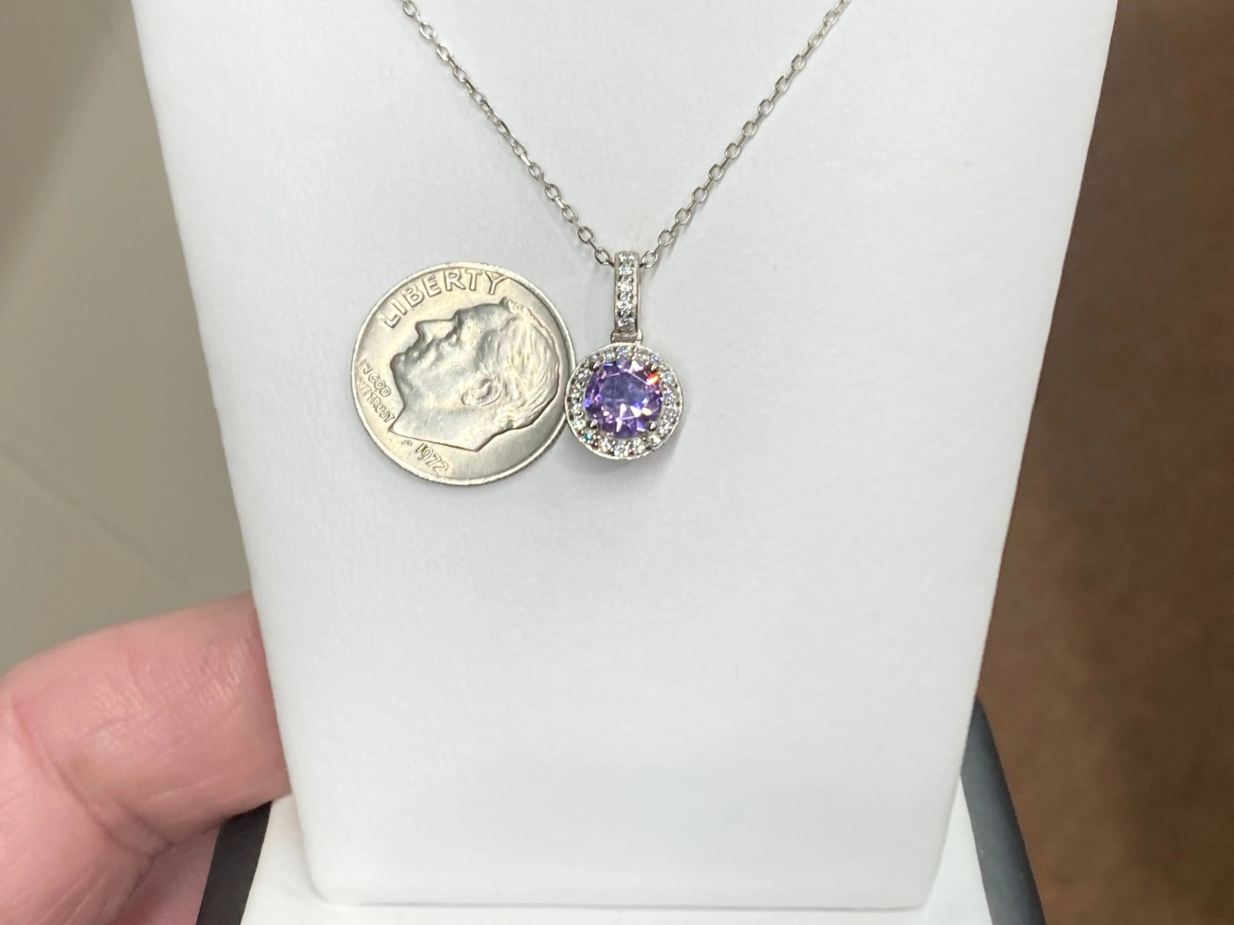 Purple Swarovski Zirconia Silver Halo Pendant With Chain