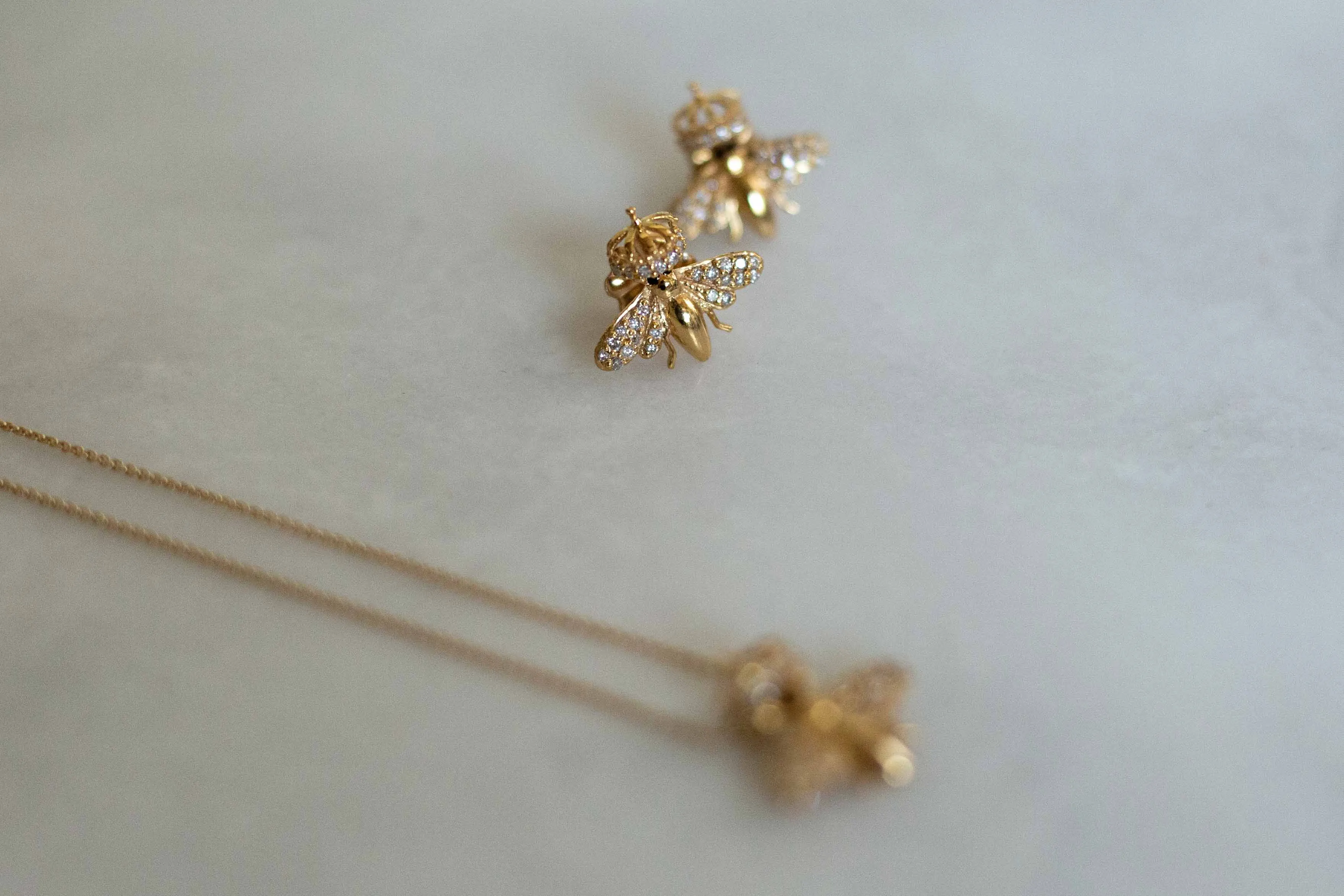 Queen Bee Earrings | Gold Diamond Wings