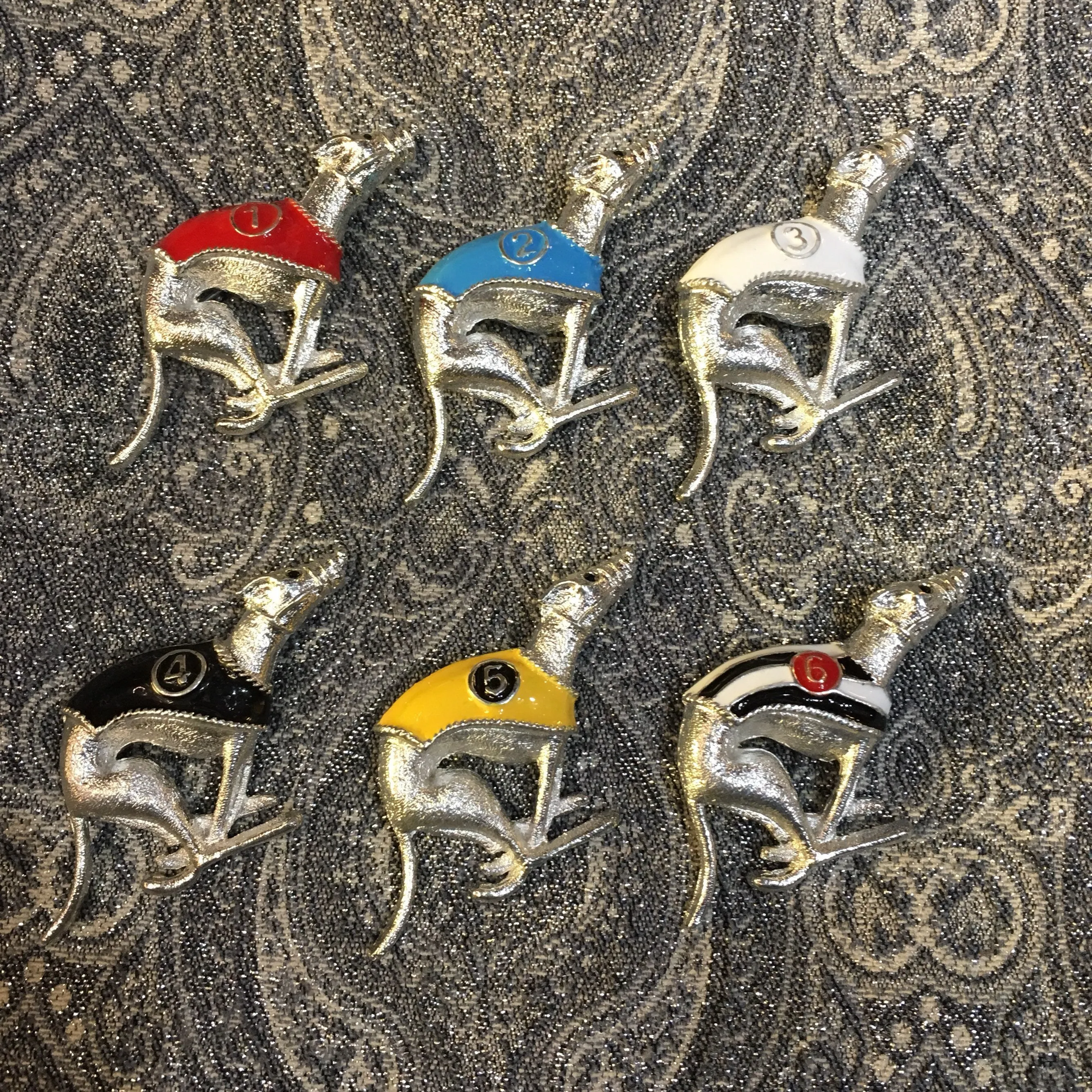 Racing Greyhound brooches Silver metal 1-6