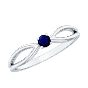 Real Blue Sapphire Minimal Promise Ring with Split Shank