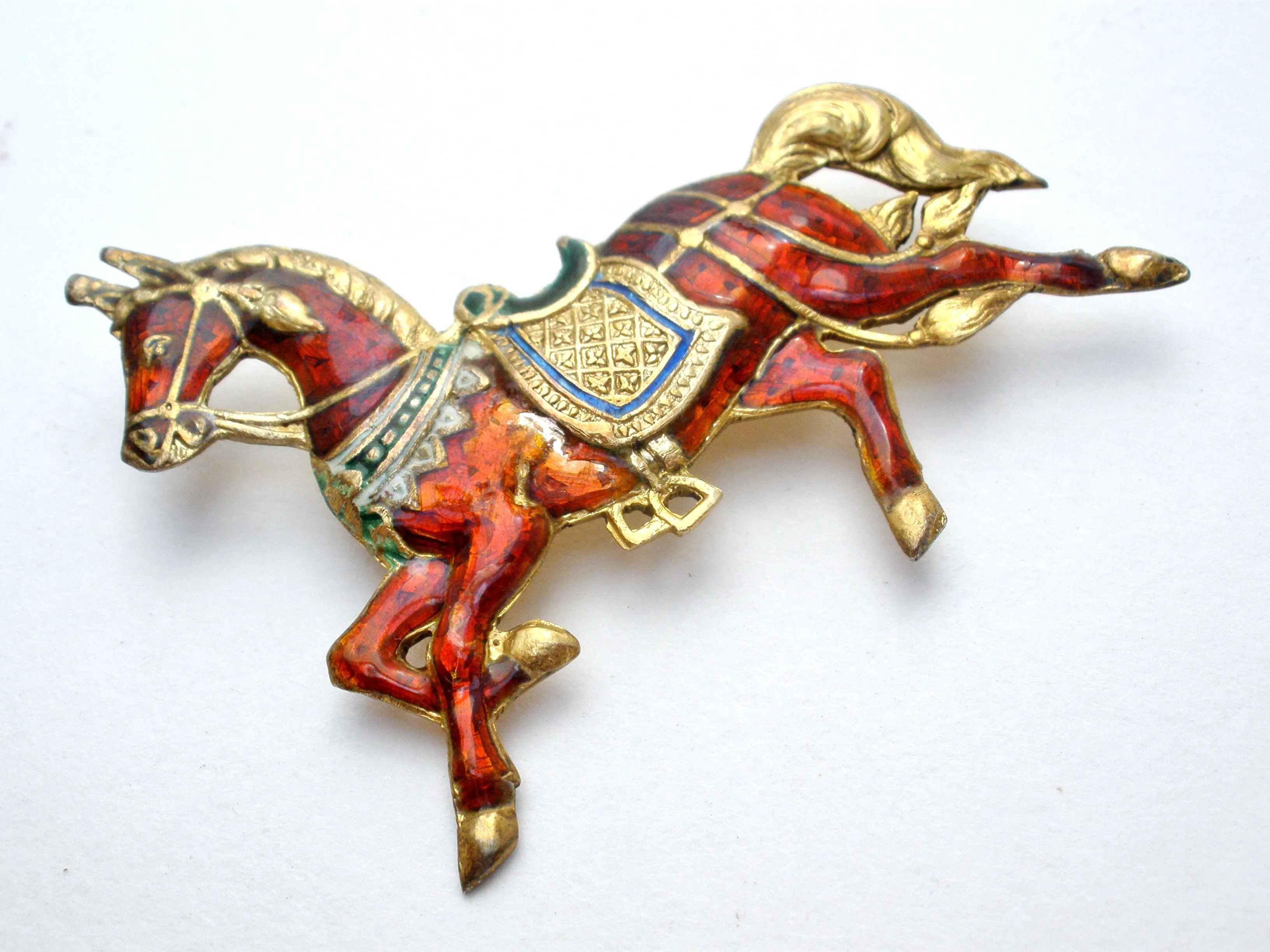 Red Enamel Siam Horse Brooch Pin 925