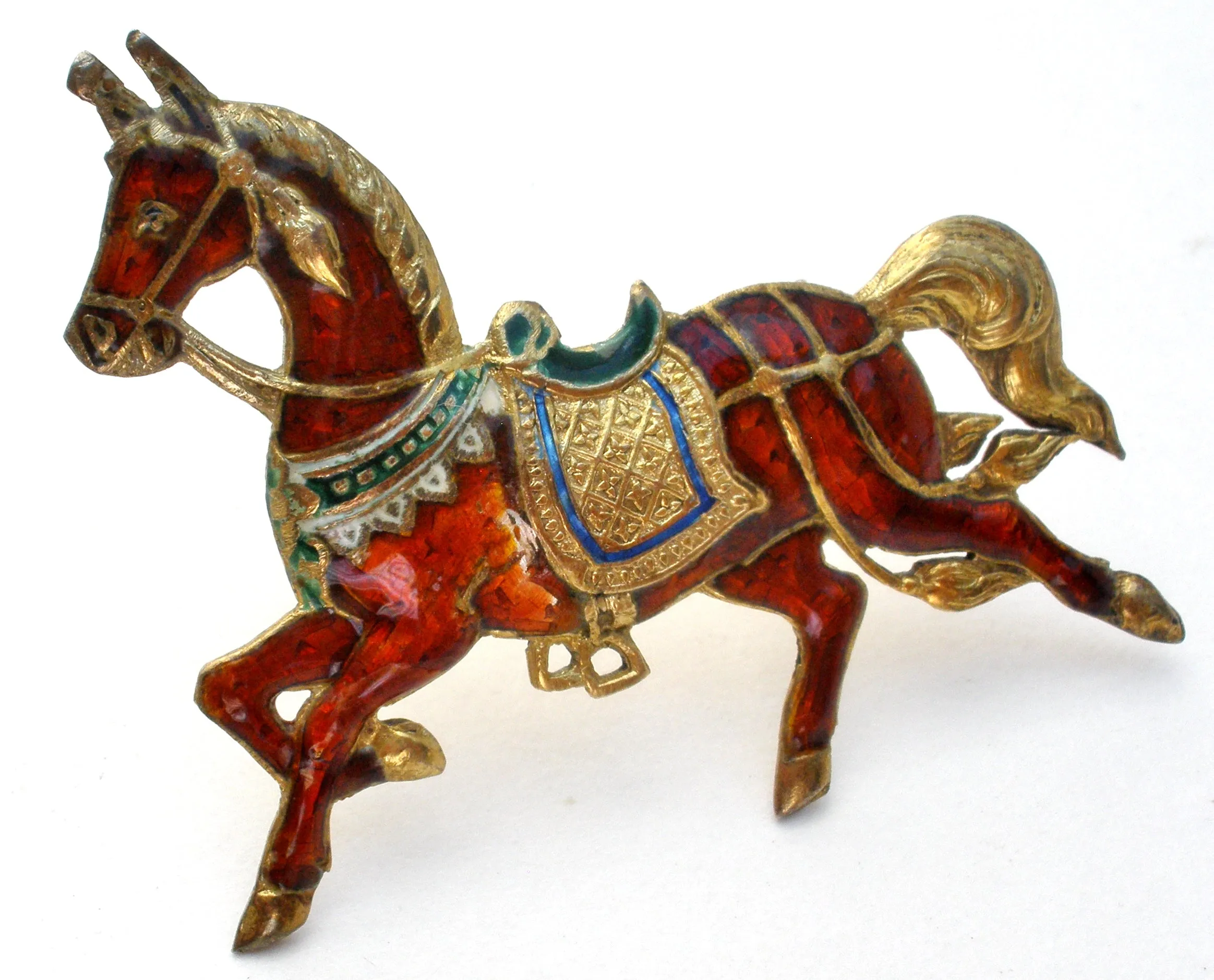 Red Enamel Siam Horse Brooch Pin 925