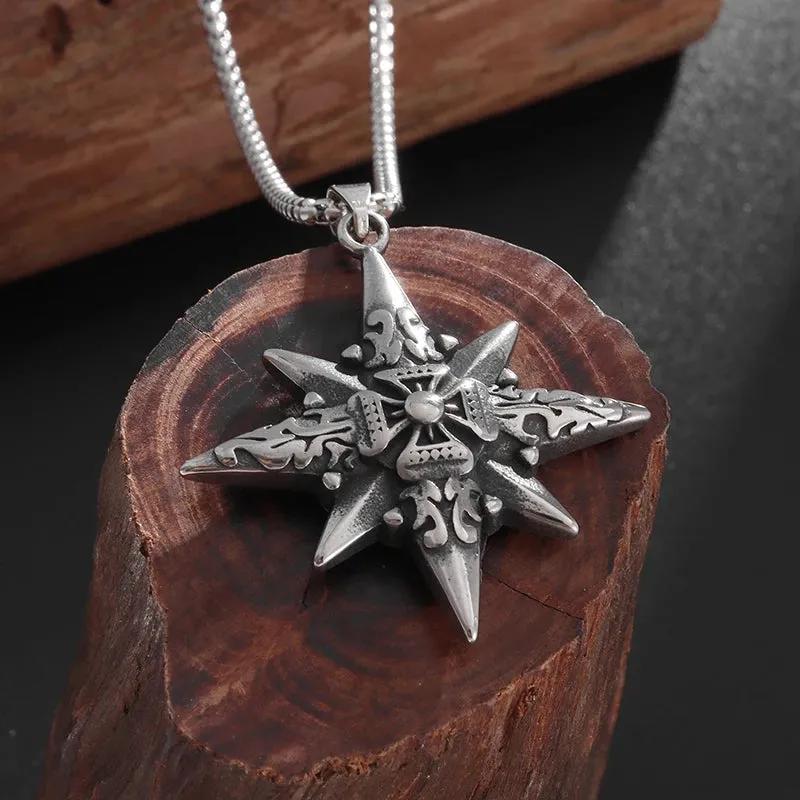 Retro Eight-Pointed Star Cross Cross Medal Pendant Nautical Compass Necklace