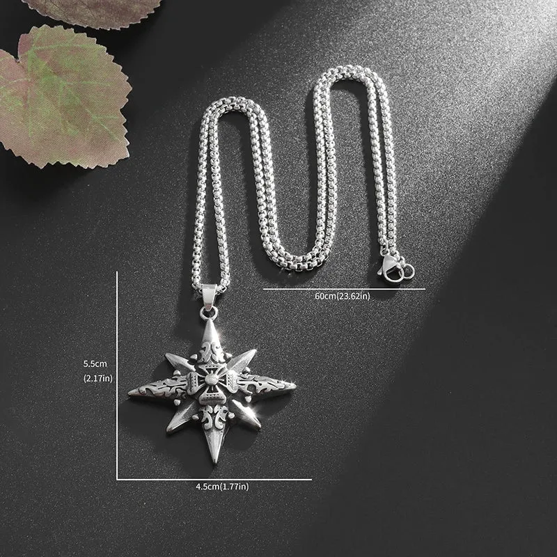 Retro Eight-Pointed Star Cross Cross Medal Pendant Nautical Compass Necklace