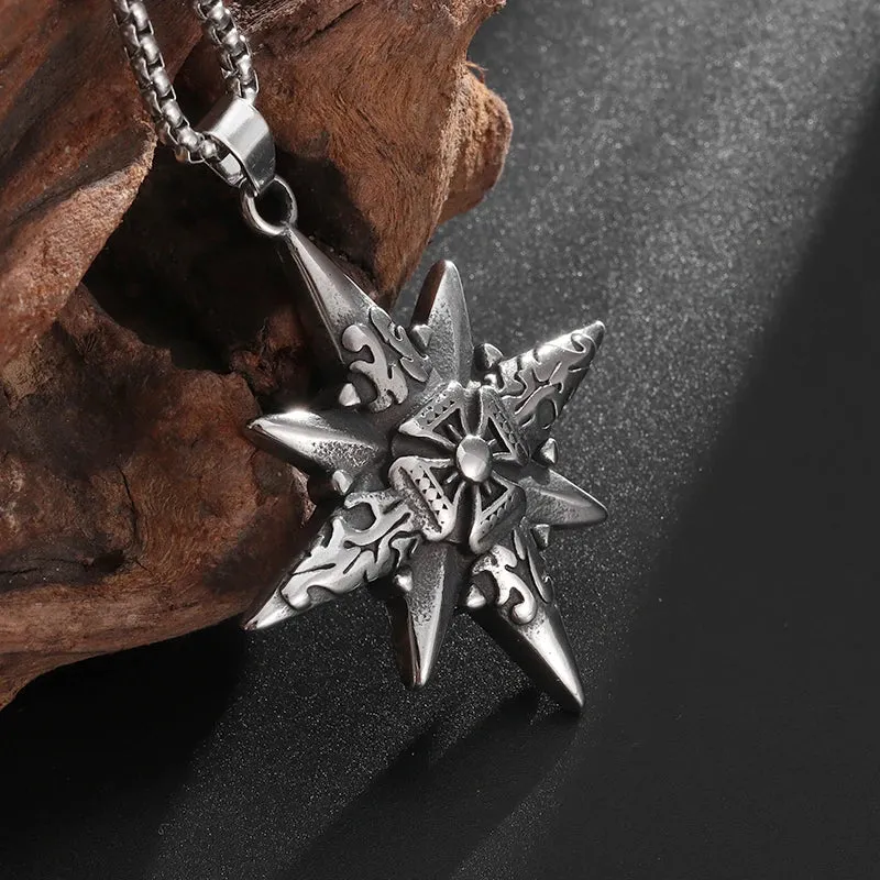 Retro Eight-Pointed Star Cross Cross Medal Pendant Nautical Compass Necklace